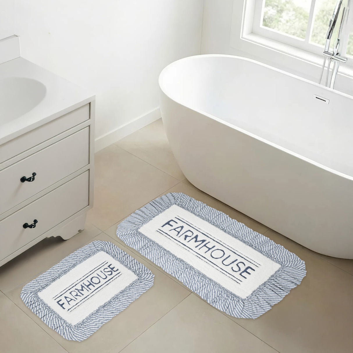 VHC Brands Sawyer Mill Blue 2pc Bathhmat Set, 20x30 and 27x48