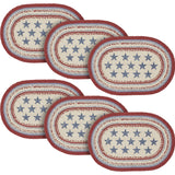 Celebration Dining Table Placemat, Braided Jute, Oval, Red Creme Blue, 12x18, 6 Pack 6 Pack