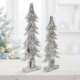 VHC Brands 2PC Timber Tidings Distressed White Wooden Tree ,Small and Large