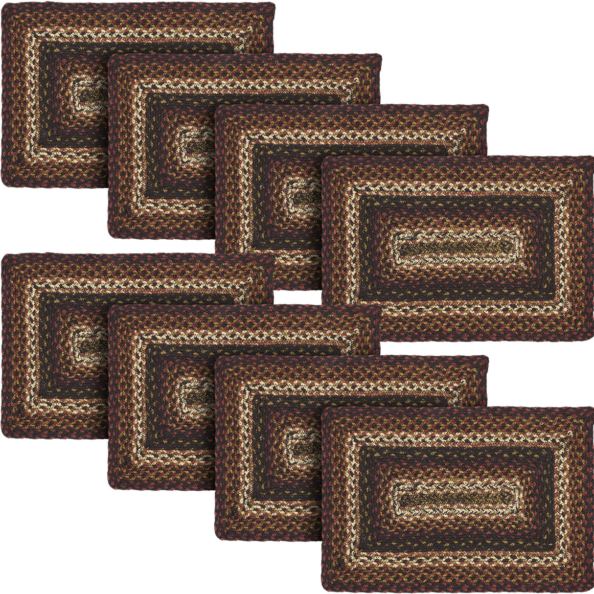 Country Beckham Table Placemat, Red Black Tan, Jute Blend, Rectangle, 12x18 Inches, 8 Pack 8 Pack