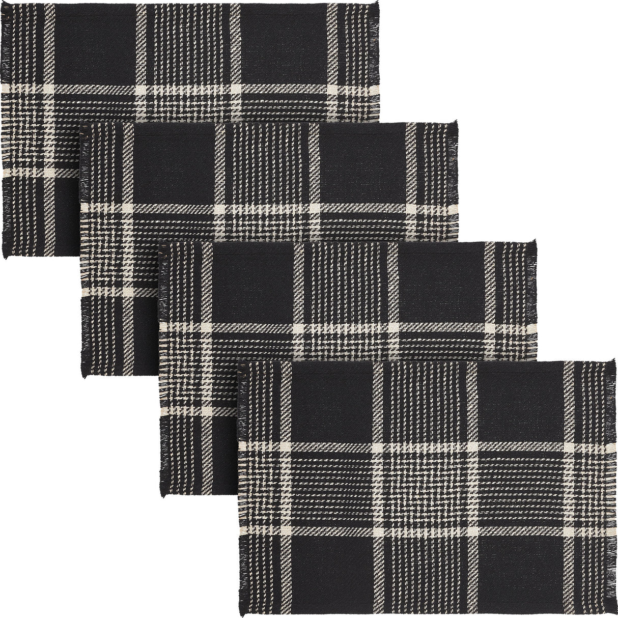 Eston Black Tan Plaid Placemat Set of 2 13x19, 4 Pack