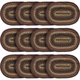Country Beckham Table Placemat, Red Black Tan, Jute Blend, Oval, 12x18 Inches, 12 Pack 12 Pack