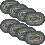 Pine Grove, Dining Table Placemat, Braided Jute, Oval, Green, 12x18, 8 Pack 8 Pack