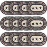 Primitive Colonial Star Table Placemat, Tan Black Red, Jute Blend, Oval, 12x18 Inches, 12 Pack 12 Pack