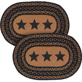 Farmhouse Star Dining Table Placemat, Braided Jute, Oval, Black Tan, 10x15, 2 Pack