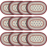 Celebration Dining Table Placemat, Braided Jute, Oval, Red Creme Blue, 10x15, 12 Pack 12 Pack