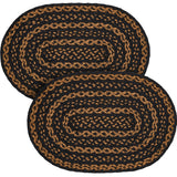 Black & Tan Dining Table Placemat, Braided Jute, Oval, Black, 12x18, 2 Pack