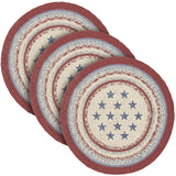 Celebration Braided Jute Mat Trivet Placemat, Round, Red Creme Blue, 15 inch, Set of 3