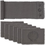 Sandy Grey Burlap Metal Grey 13x72 Table Runner & 6 pc 12x18 Placemat Set