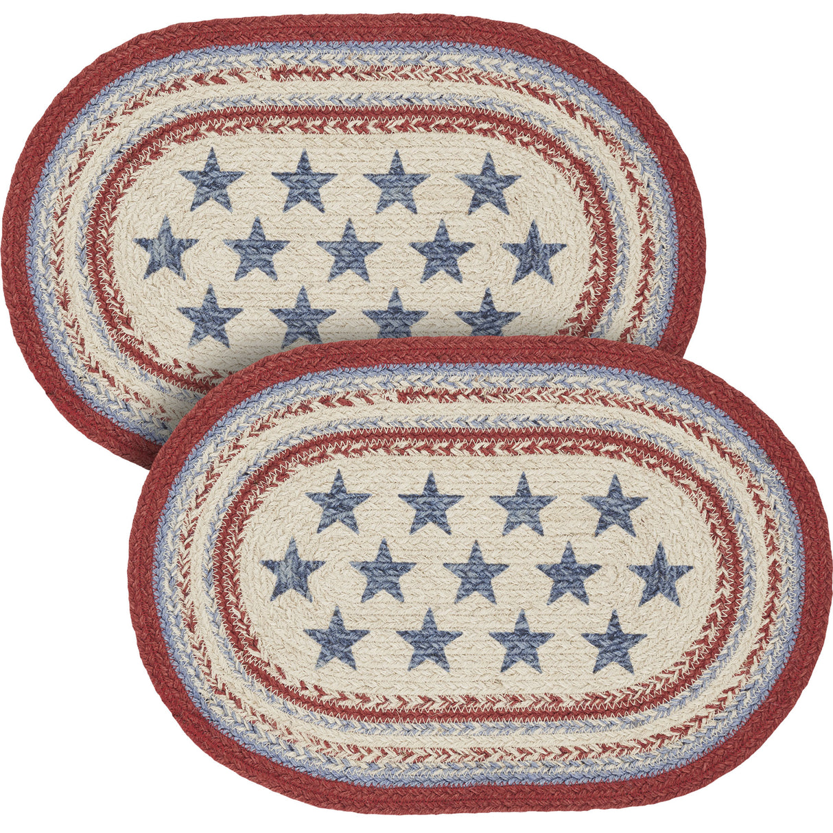 Celebration Dining Table Placemat, Braided Jute, Oval, Red Creme Blue, 12x18, 2 Pack