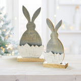 VHC Brands Bunny Hop 2PC Bunny Hop Wooden Half Egg w/ Grey Bunny Silhouette ,Small and Large