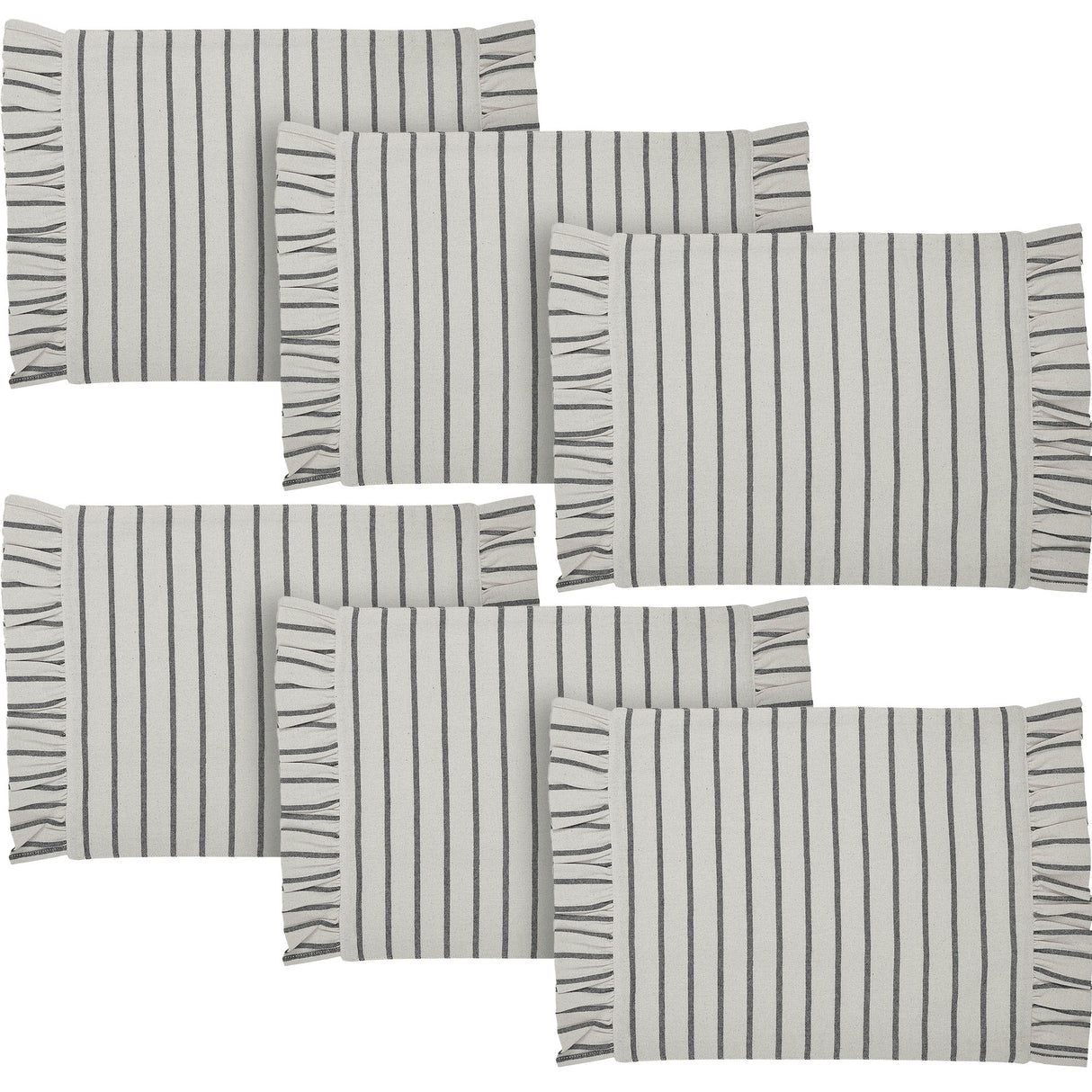 Kaila Ticking Stripe Ruffled Placemat Set of 2 13x19, 3 Pack 6 Pack