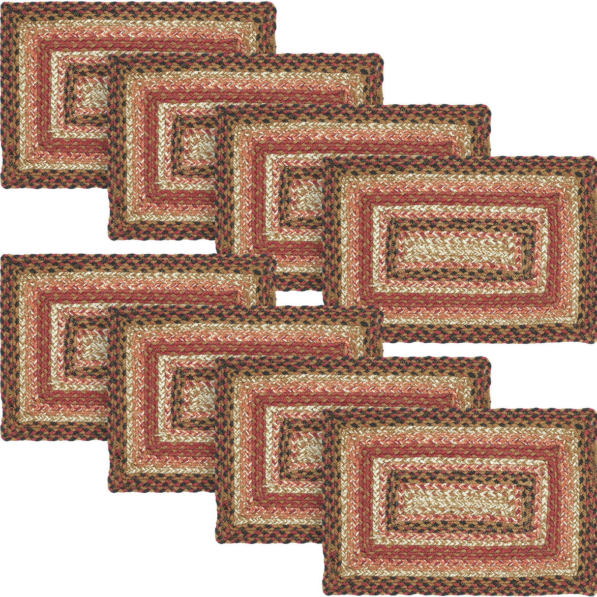 Ginger Spice Table Placemat, Orange Red Natural, Jute Blend, Rectangle, 10x15 Inches, 8 Pack 8 Pack