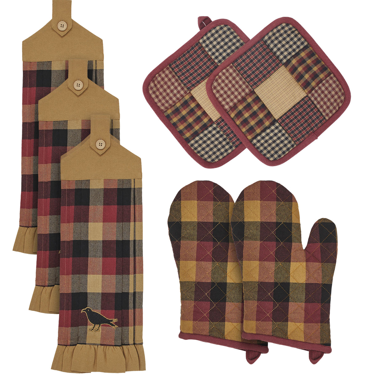 VHC Brands Heritage Farms 7PC Set 2 Oven Mitts 2 Pot Holders and 3 Tea Towels