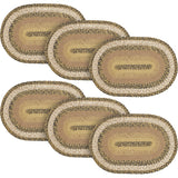 Kettle Grove, Dining Table Placemat, Braided Jute, Oval, Tan & Black, 12x18, 6 Pack 6 Pack