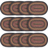 Heritage Farms Dining Table Placemat, Braided Jute, Oval, Red Black Tan. 12x18, 12 Pack 12 Pack