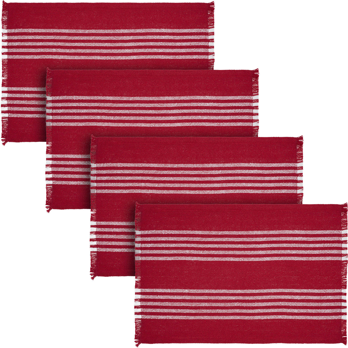 Arendal Red Stripe Placemat Set of 2 Fringed 13x19, 4 Pack
