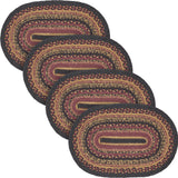 Heritage Farms Dining Table Placemat, Braided Jute, Oval, Red Black Tan. 12x18, 4 Pack 4 Pack