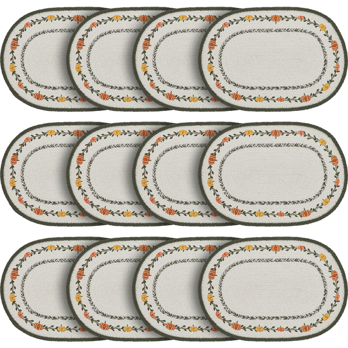 Braided Cotton Pumpkin Bounty Oval Placemat Stencil 10x15, Decorative Fall Placemat, Table Decor for Fall and Thanksgiving, 12 Pack 12 Pack