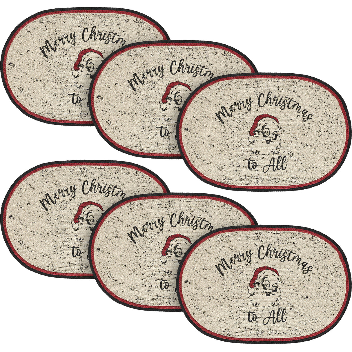 Jolly Ole Santa Jute Oval Placemat 13x19, 6 Pack 6 Pack