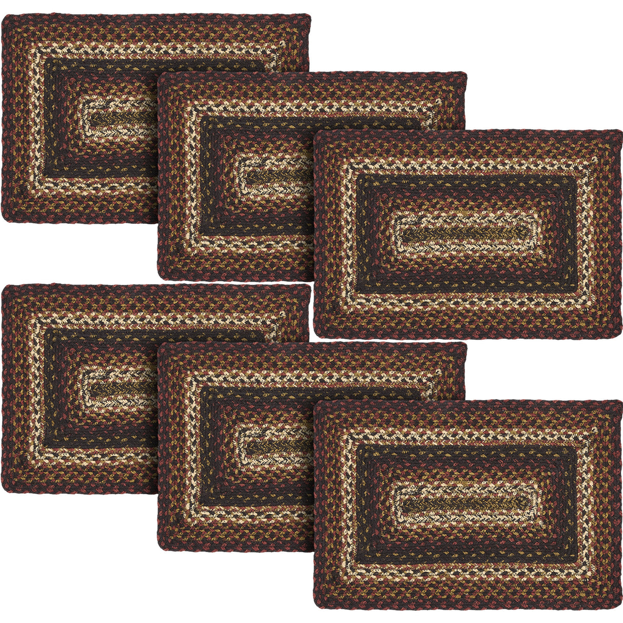 Country Beckham Table Placemat, Red Black Tan, Jute Blend, Rectangle, 12x18 Inches, 6 Pack 6 Pack