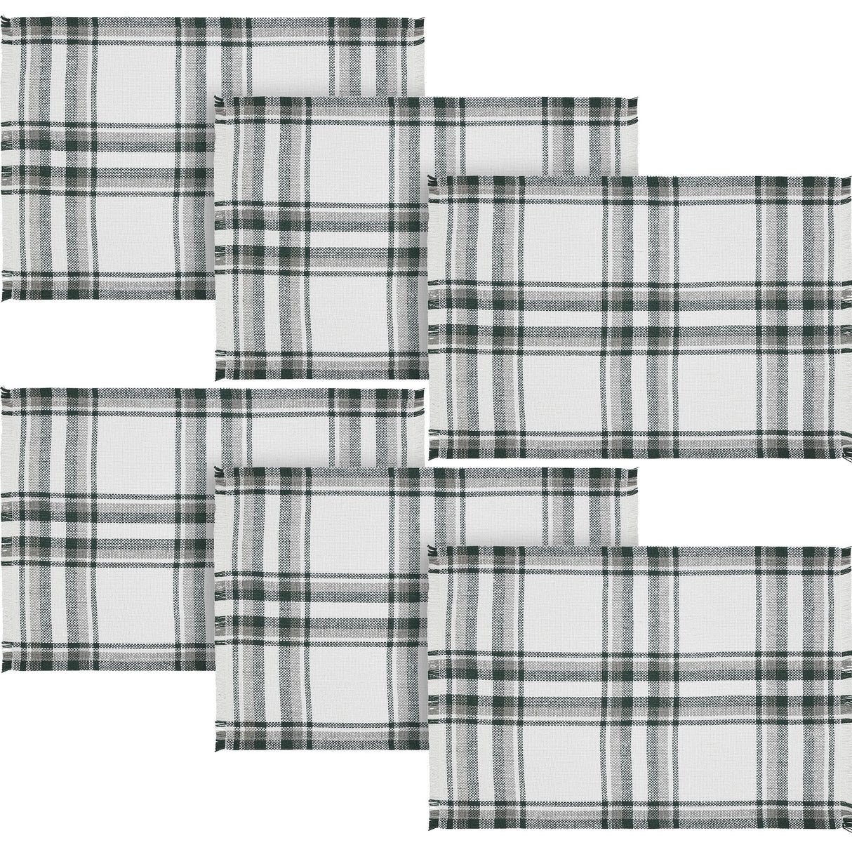Harper Plaid Green White Placemat Set of 2 Fringed 13x19, 3 Pack 6 Pack