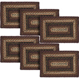 Country Beckham Placemat, Red Black Tan, Jute Blend, Rectangle, 10x15 Inches, 6 Pack 6 Pack