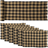 Burlap Black Check Raven 13x72 Table Runner & 6 pc 12x18 Placemat Set