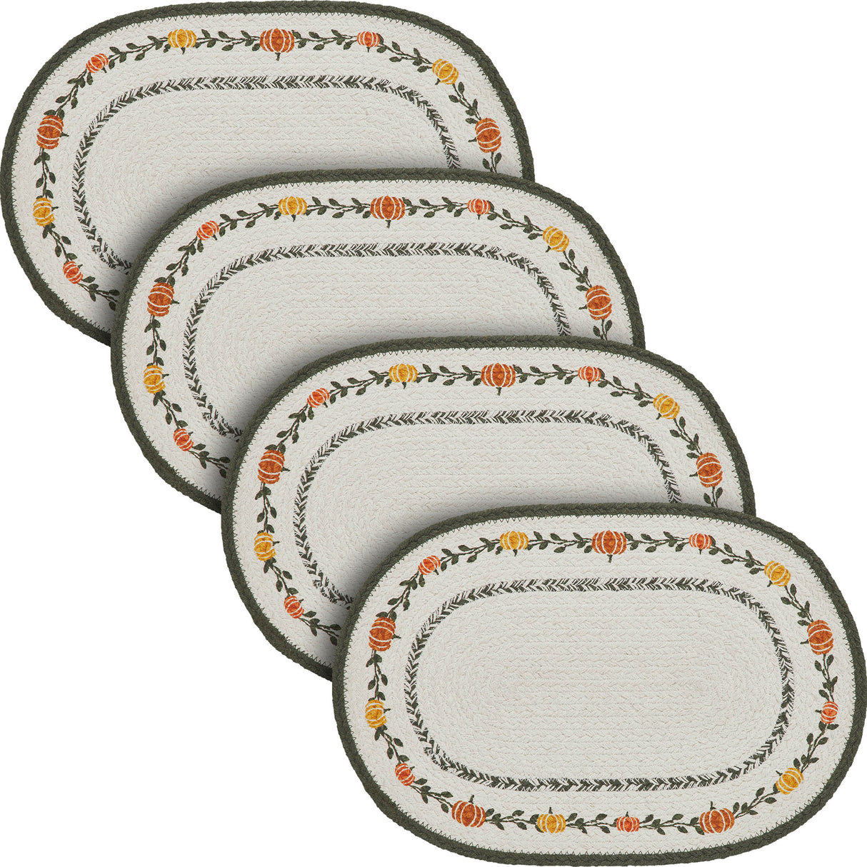 Braided Cotton Pumpkin Bounty Oval Placemat Stencil 10x15, Decorative Fall Placemat, Table Decor for Fall and Thanksgiving, 4 Pack 4 Pack