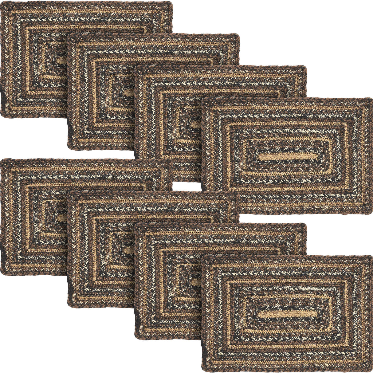 Country Espresso Table Placemat, Brown Black Tan, Jute Blend, Rectangle, 10x15 Inches, 8 Pack 8 Pack