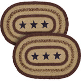 Potomac, Dining Table Placemat, Braided Jute, Oval, Stars, Red Blue Tan, 10x15, 2 Pack