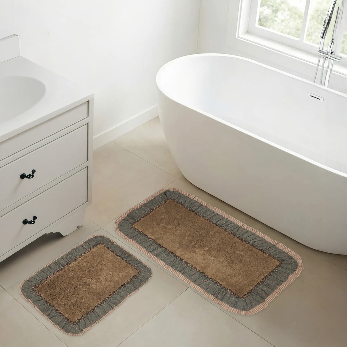 VHC Brands Crosswoods Khaki 2pc Bathhmat Set, 20x30 and 27x48