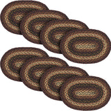 Country Beckham Placemat, Red Black Tan, Jute Blend, Oval, 10x15 Inches, 8 Pack 8 Pack