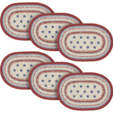 Celebration Dining Table Placemat, Braided Jute, Oval, Red Creme Blue, 10x15, 6 Pack 6 Pack