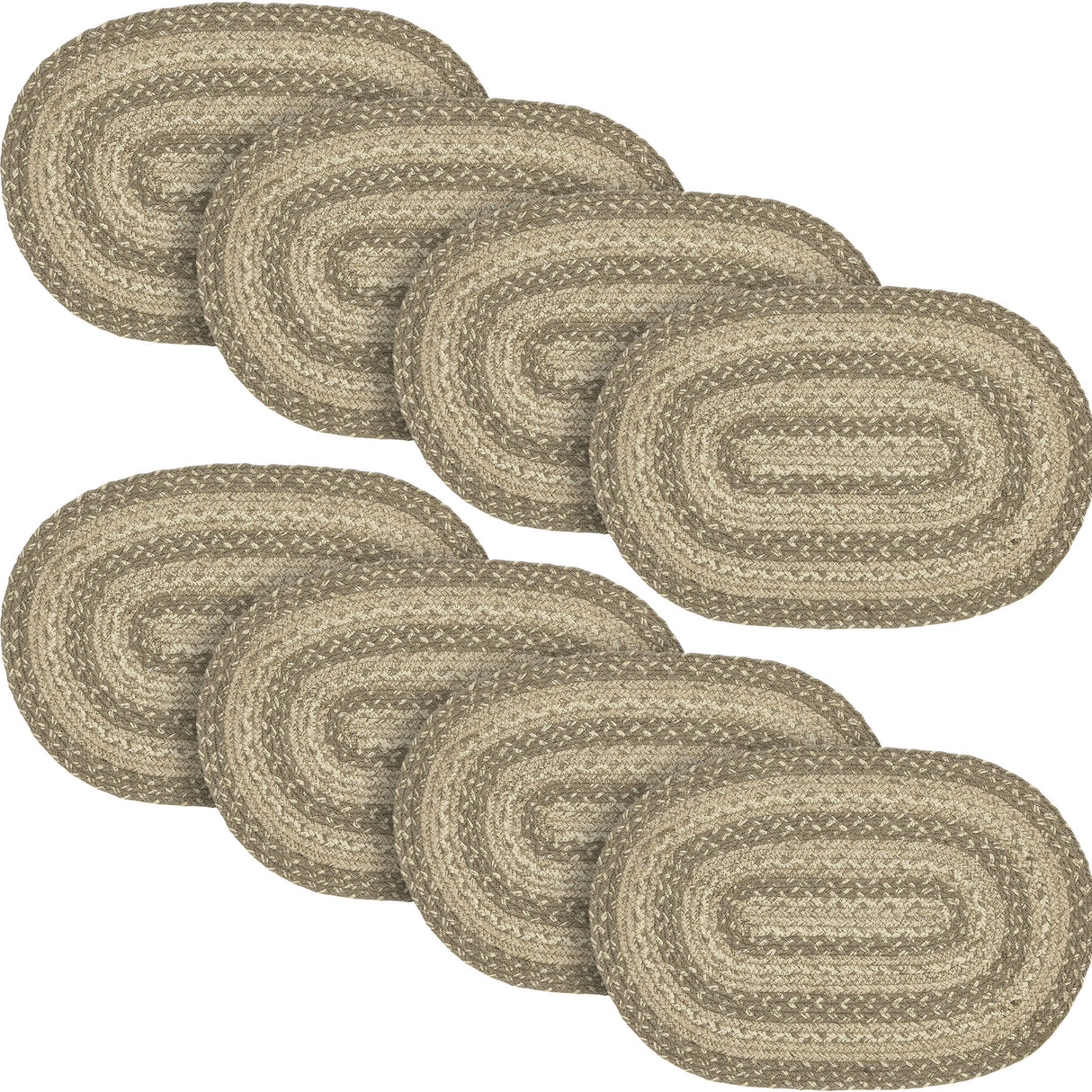 Farmhouse Cobblestone Table Placemat, Tan Grey White, Jute Blend, Oval, 12x18 Inches, 8 Pack 8 Pack