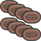 Heritage Farms Dining Table Placemat, Braided Jute, Oval, Red Black Tan. 10x15, 8 Pack 8 Pack