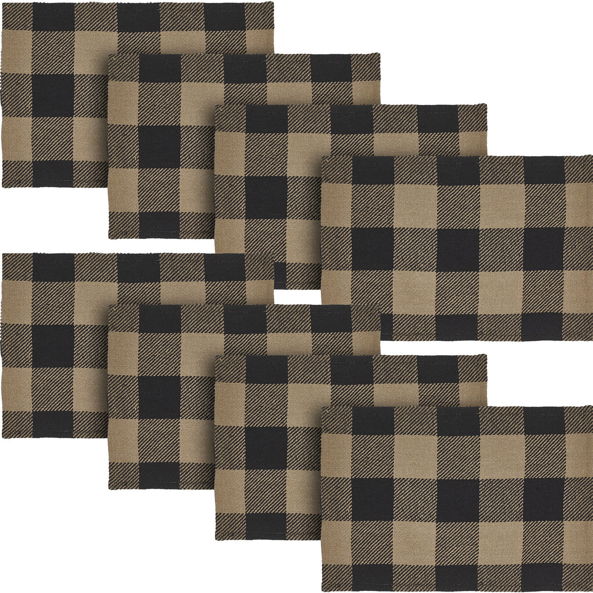 Placemat 13x19 Set of 2, Cotton Dining Room, Kitchen Placemat, Dining Table Placemats, Place Mat, Black Check Collection, Rectangle 13x19, Country Black, 4 Pack 8 Pack