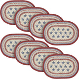 Celebration Dining Table Placemat, Braided Jute, Oval, Red Creme Blue, 12x18, 8 Pack 8 Pack