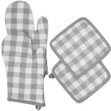 VHC Brands Annie Buffalo Check Gray 4PC Set 2 Oven Mitts and 2 Pot Holders