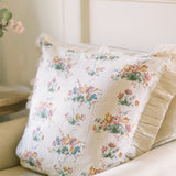 Rosehill Cottage Floral Ruffled Cotton Euro Sham - 26x26 Dusty Rose & Natural Vintage Botanical Pillow Cover