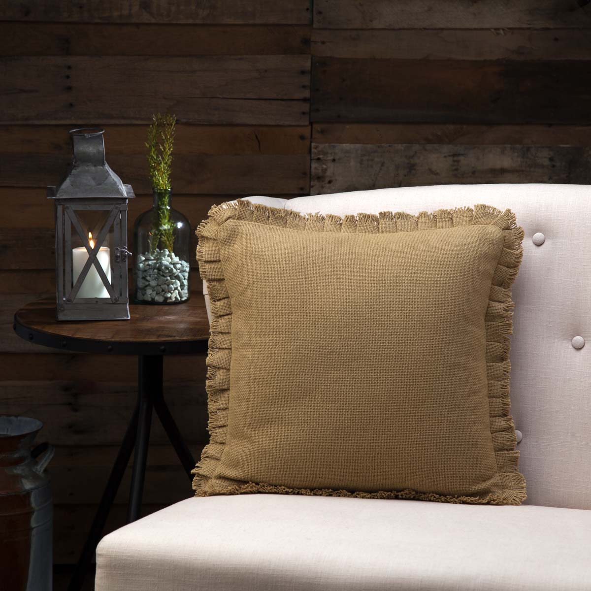 Farmhouse Throw Pillow Cotton Burlap Fringed Ruffle Solid Color 16x16 VHC Brands