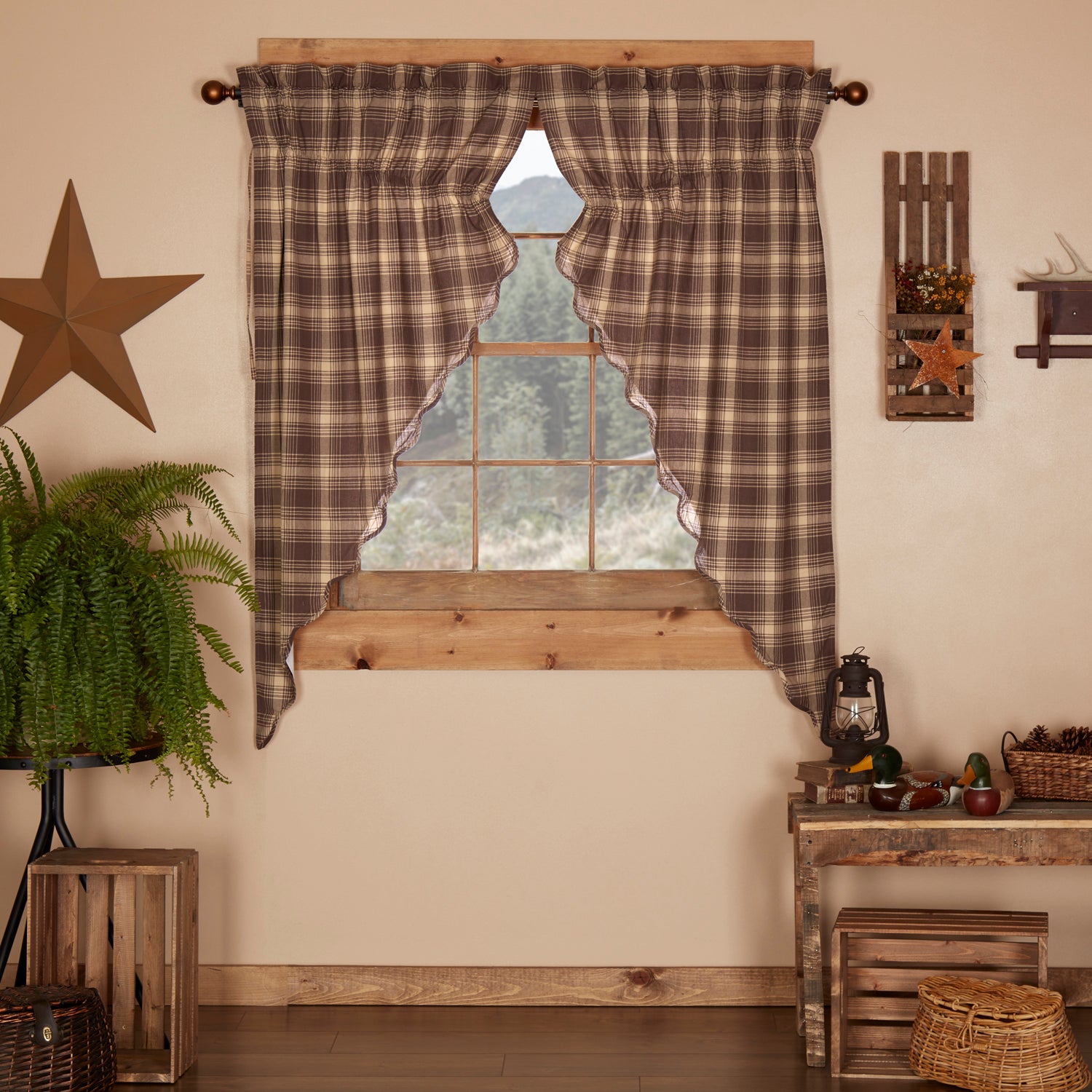 Rustic Prairie Panel 63x36x18 Dawson Star Plaid Brown Tan Country Wind Vhc Brands Home Decor