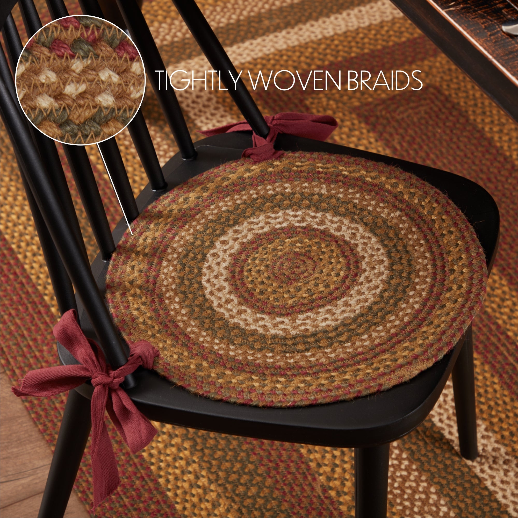 Rustic Chair Pad 15 inch Set of 6 Tea Cabin Jute Striped Seat