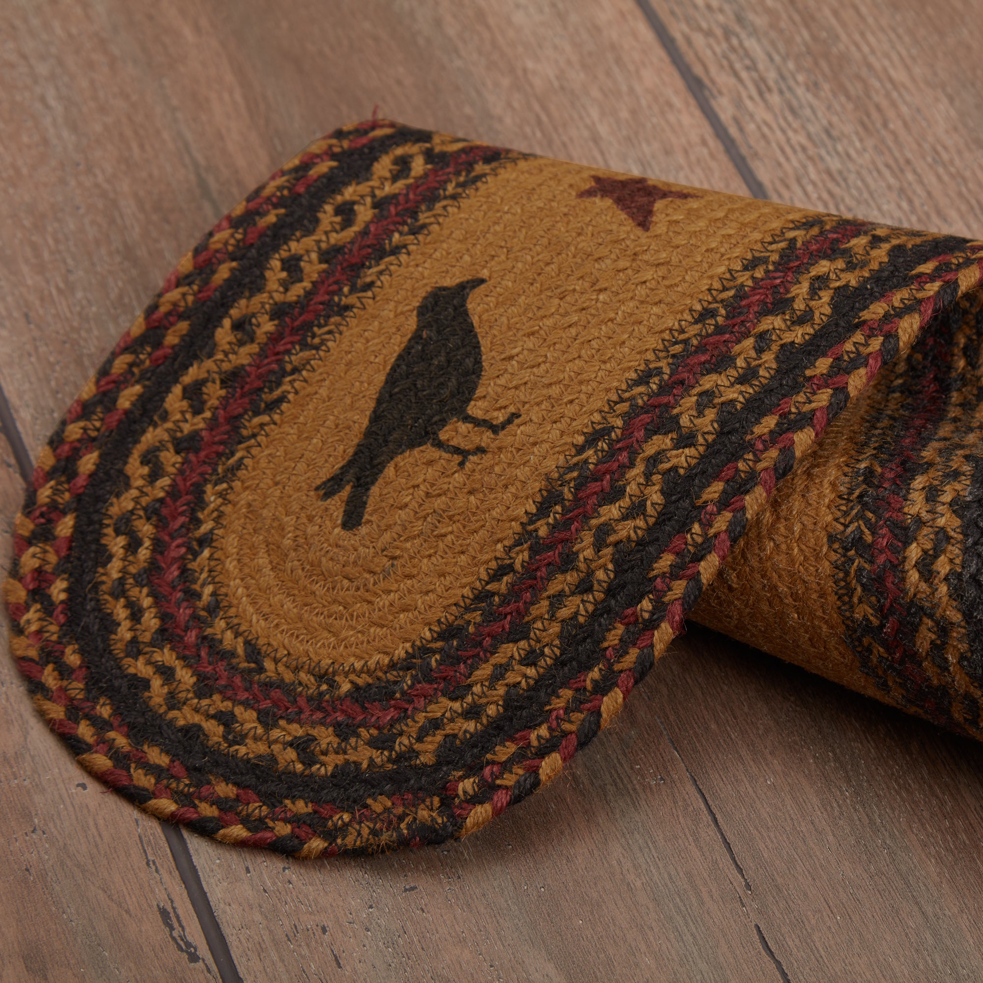 Primitive Stair Tread Rug 8.5x27 Heritage Farms Crow Jute No Slip Blac ...