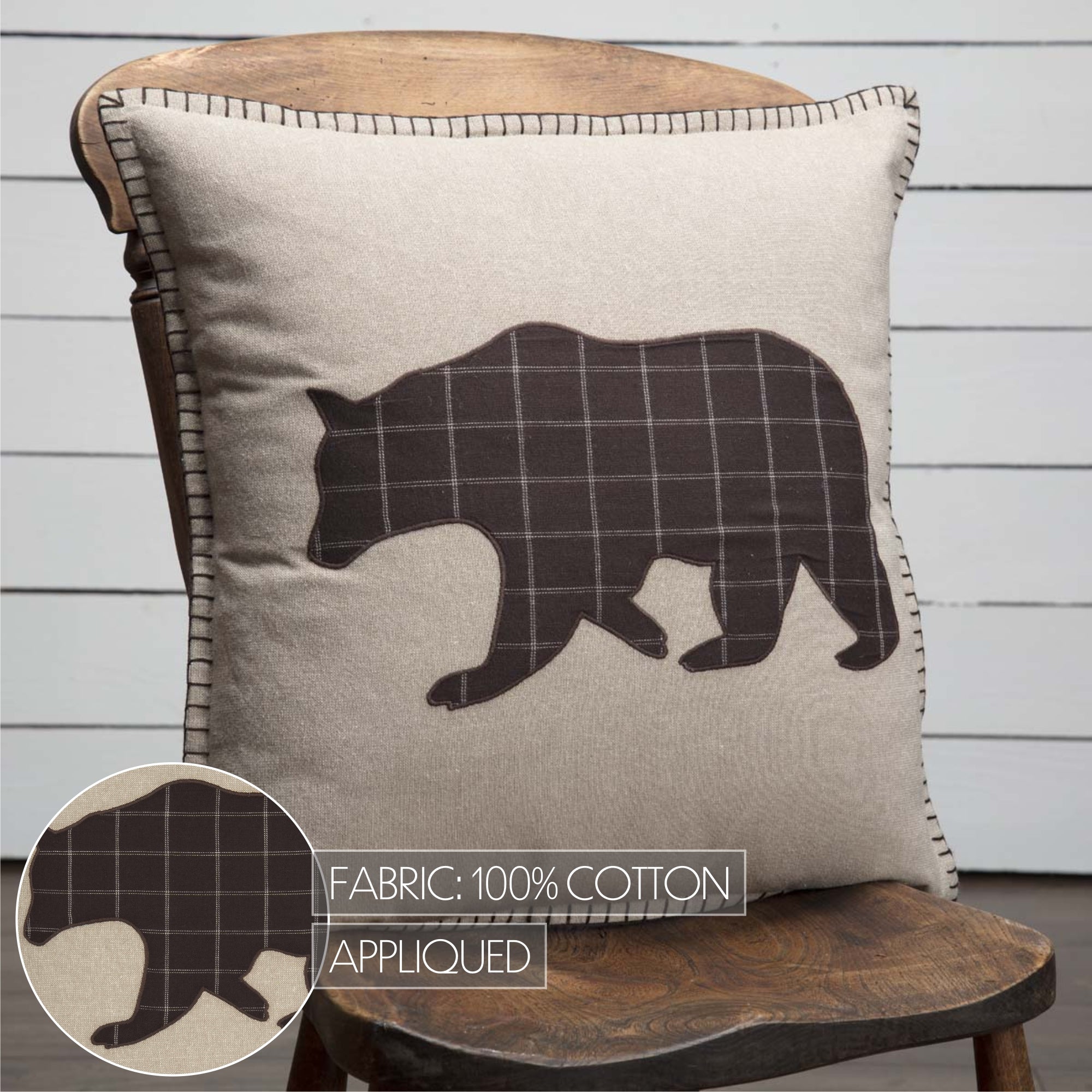VHC Brands Wyatt Bear Applique Pillow - Thumbnail 4