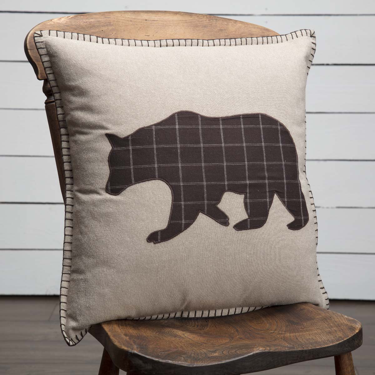 VHC Brands Wyatt Bear Applique Pillow