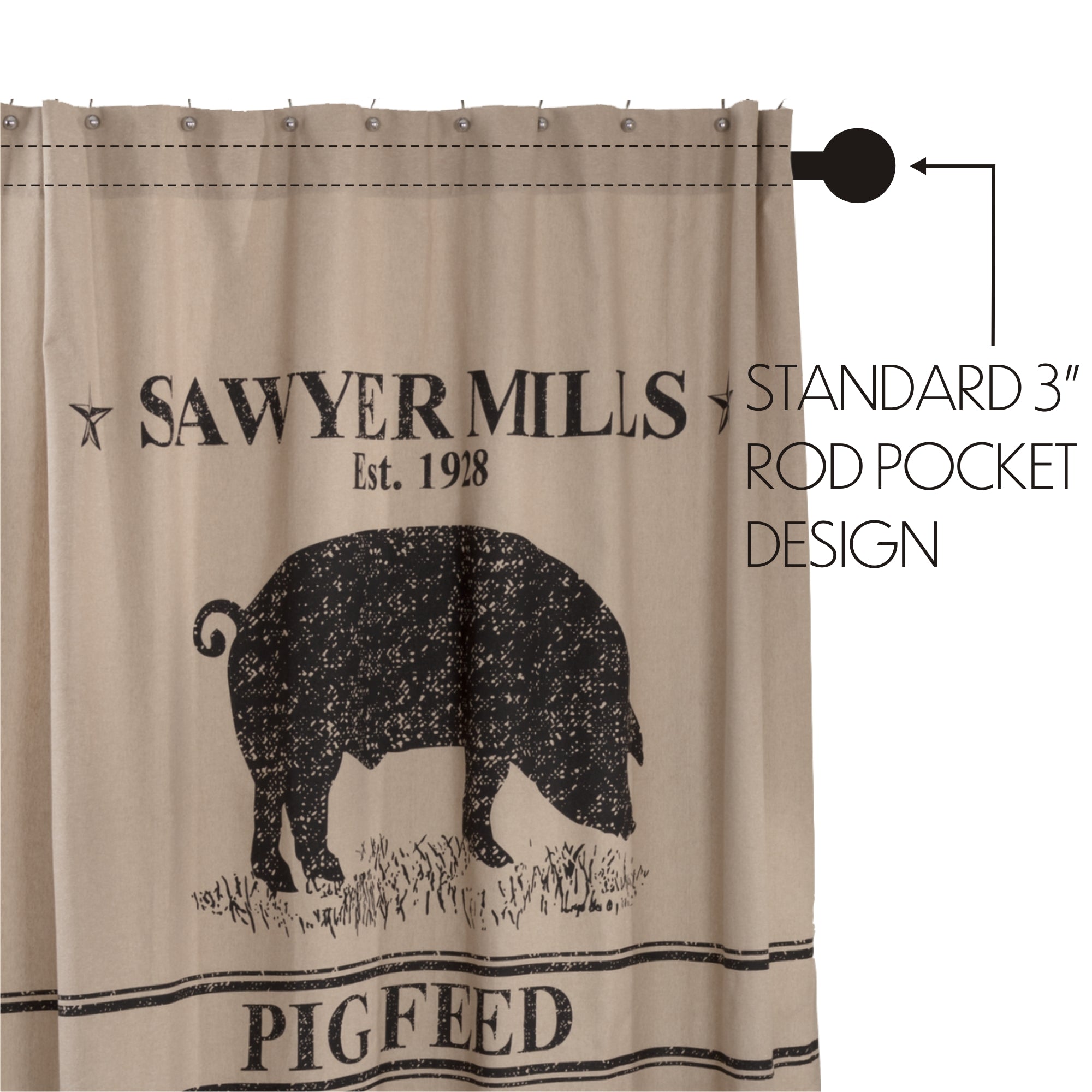 Rustic Farmhouse shops Sawyer Mill Charcoal Pig Shower Curtain