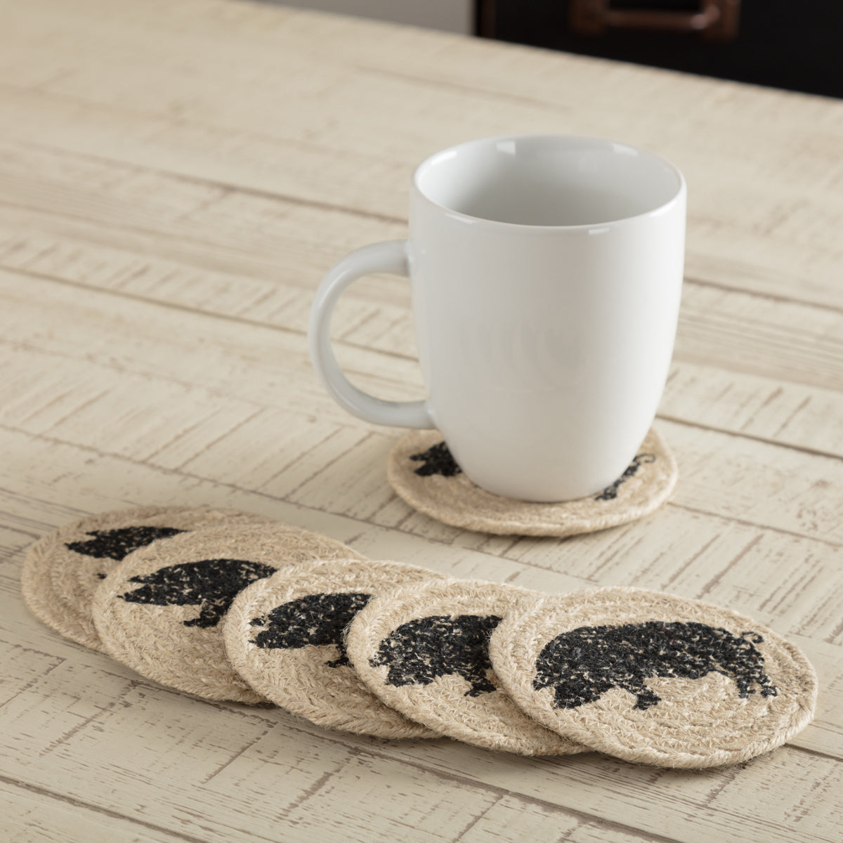 Sawyer Mill Charcoal Pig Jute Coaster Set of 6 – VHC Brands Home Decor