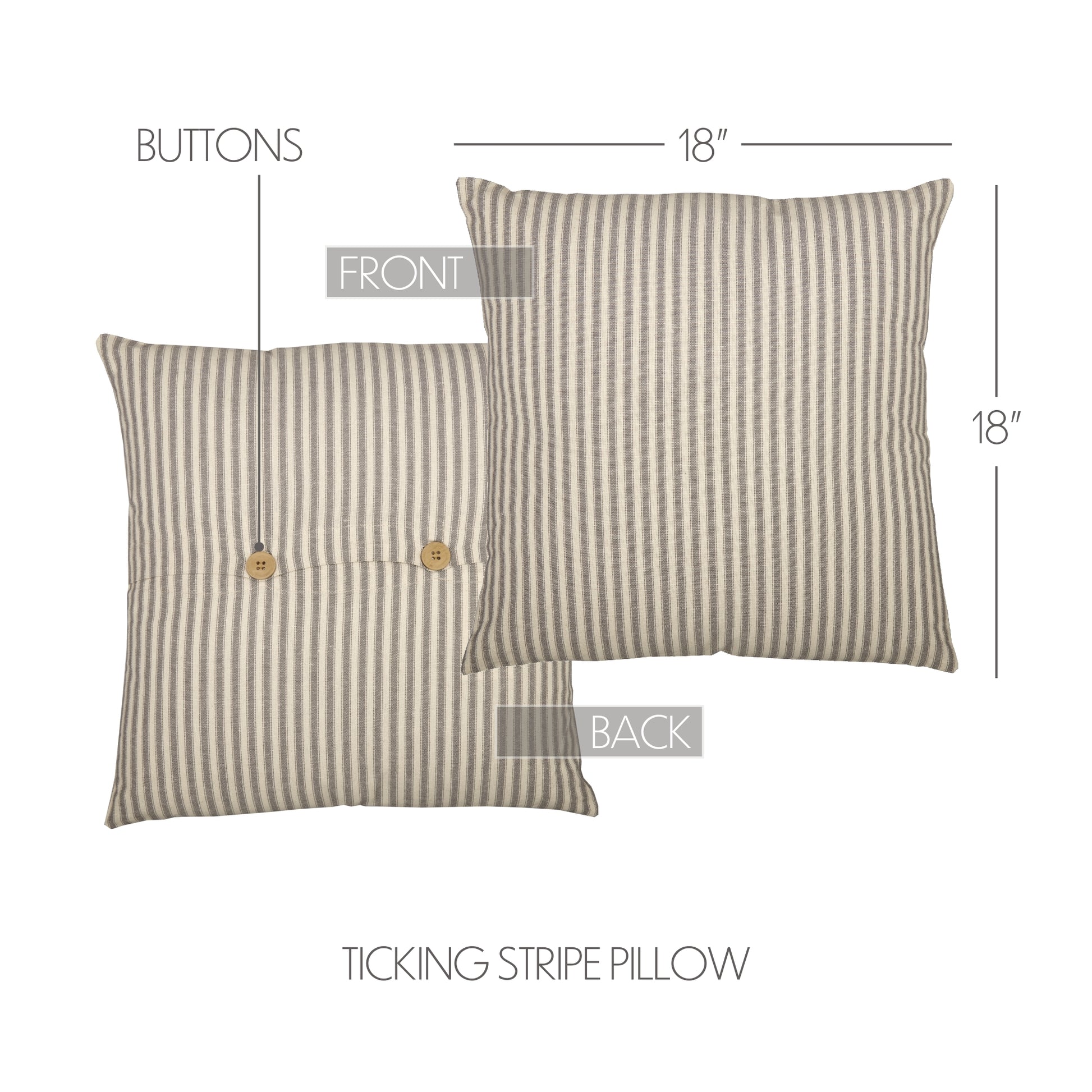 Gray Ticking Stripe Throw Pillow Cover 18x18