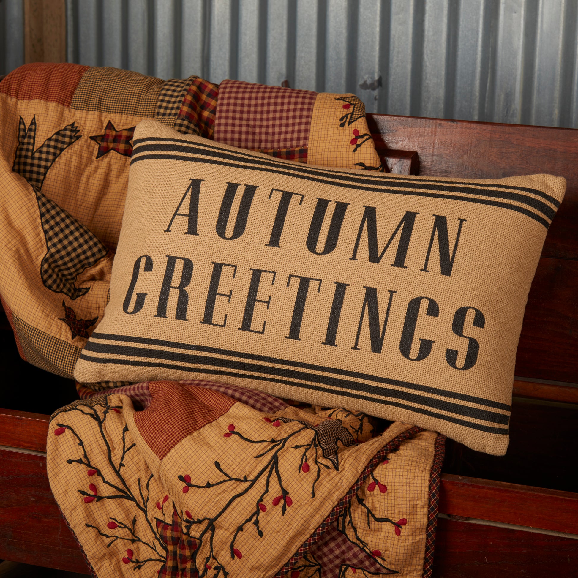 Primitive Throw Pillow 14x22 Autumn Greetings Heritage Farms VHC Brands